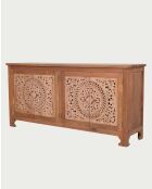 Buffet bas 4 portes en teck sculpté Oba naturel - 180 x 45 x 86 cm