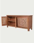 Buffet bas 4 portes en teck sculpté Oba naturel - 180 x 45 x 86 cm