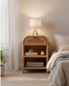 Comodino Tiraya in legno e rattan naturale - 42 x 35 x 65 cm