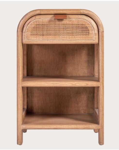 Comodino Tiraya in legno e rattan naturale - 42 x 35 x 65 cm