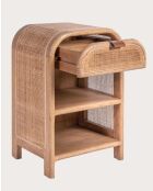 Comodino Tiraya in legno e rattan naturale - 42 x 35 x 65 cm