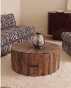 Runder Couchtisch aus massivem Mangoholz mit Mandala-Schublade - 80 x 80 x 36 cm
