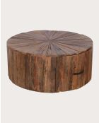 Runder Couchtisch aus massivem Mangoholz mit Mandala-Schublade - 80 x 80 x 36 cm