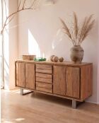 Niedriges Sideboard mit 4 Türen aus Akazienholz und Arvo-Metall, 170 x 40 x 80 cm
