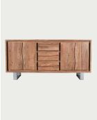 Niedriges Sideboard mit 4 Türen aus Akazienholz und Arvo-Metall, 170 x 40 x 80 cm