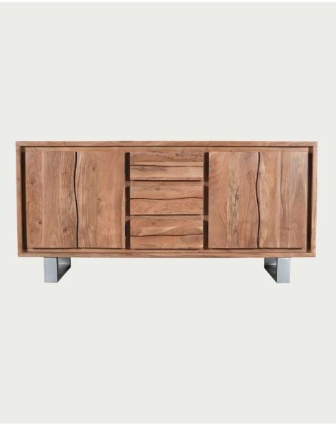 Niedriges Sideboard mit 4 Türen aus Akazienholz und Arvo-Metall, 170 x 40 x 80 cm