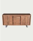 Niedriges Sideboard mit 4 Türen aus Akazienholz und Arvo-Metall, 170 x 40 x 80 cm