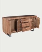 Niedriges Sideboard mit 4 Türen aus Akazienholz und Arvo-Metall, 170 x 40 x 80 cm