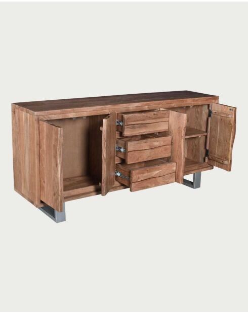 Niedriges Sideboard mit 4 Türen aus Akazienholz und Arvo-Metall, 170 x 40 x 80 cm