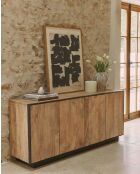 Koda Niedriges Sideboard aus Mangoholz und Metall, 4-türig, 187 x 52 x 87 cm