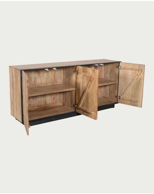 Koda Niedriges Sideboard aus Mangoholz und Metall, 4-türig, 187 x 52 x 87 cm