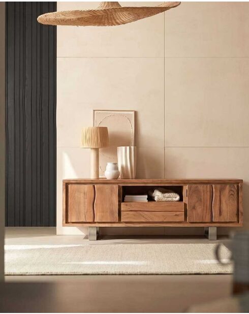 Meuble TV en bois d'acacia massif Arvo - 170 x 40 x 55 cm