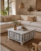 Tavolino da caffè Bharata in legno massello di mango intagliato bianco - 120 x 60 x 45 cm