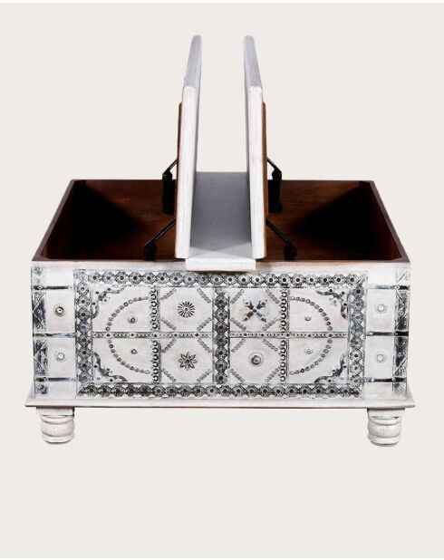 Tavolino da caffè Bharata in legno massello di mango intagliato bianco - 120 x 60 x 45 cm