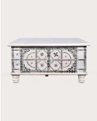 Tavolino da caffè Bharata in legno massello di mango intagliato bianco - 120 x 60 x 45 cm