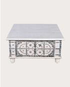 Tavolino da caffè Bharata in legno massello di mango intagliato bianco - 120 x 60 x 45 cm