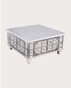 Tavolino da caffè Bharata in legno massello di mango intagliato bianco - 120 x 60 x 45 cm