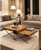Mesa de centro cuadrada de teca con diseño de cheurones, color Loft Brown, 80 x 80 x 43 cm