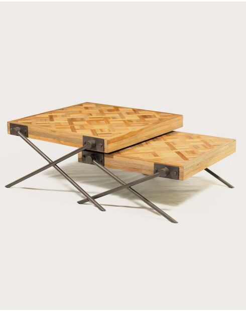 Mesa de centro cuadrada de teca con diseño de cheurones, color Loft Brown, 80 x 80 x 43 cm