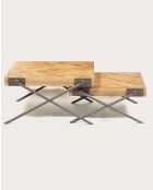 Mesa de centro cuadrada de teca con diseño de cheurones, color Loft Brown, 80 x 80 x 43 cm