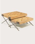 Mesa de centro cuadrada de teca con diseño de cheurones, color Loft Brown, 80 x 80 x 43 cm