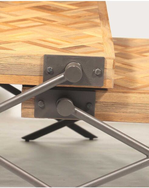 Mesa de centro cuadrada de teca con diseño de cheurones, color Loft Brown, 80 x 80 x 43 cm