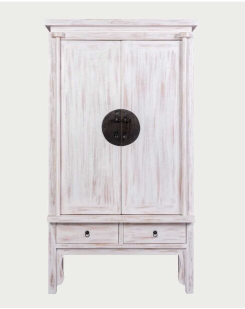 Shanghai Mindi massief houten wit gepatineerde kast - 100 x 45 x 180 cm