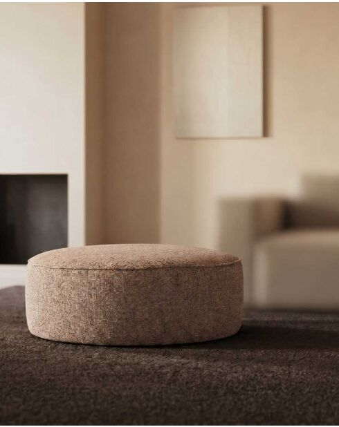 Pouf rond en tissu beige Élise - 33 x 91 x 2 cm