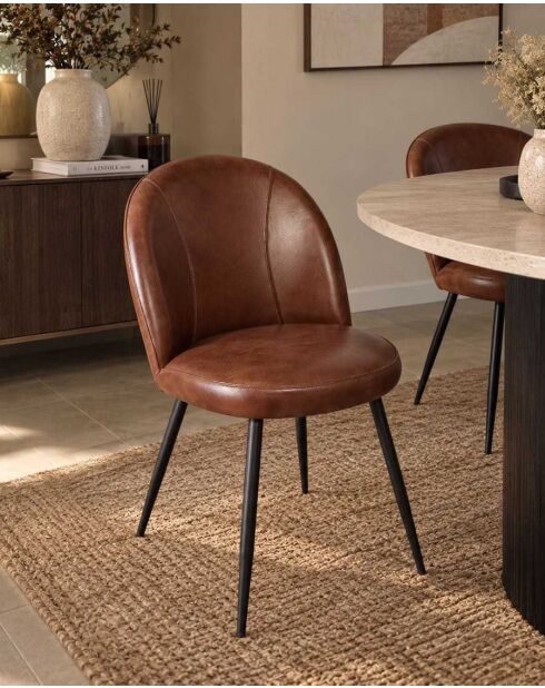 Chaise en cuir marron Moka - 48 x 55 x 81 cm