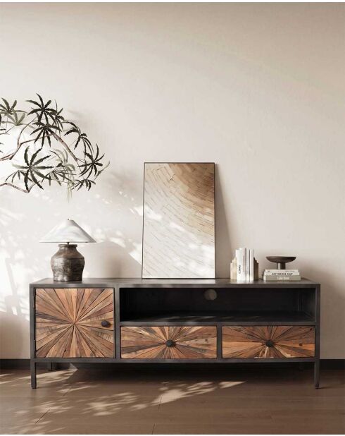 Meuble TV en bois de manguier massif et métal Mandala - 120 x 40 x 50 cm