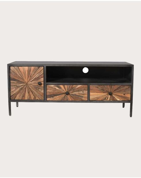 Meuble TV en bois de manguier massif et métal Mandala - 120 x 40 x 50 cm