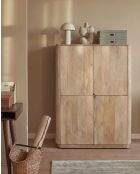 Piccolo armadio naturale Elio a 4 ante in legno massello di mango - 100 x 40 x 137 cm