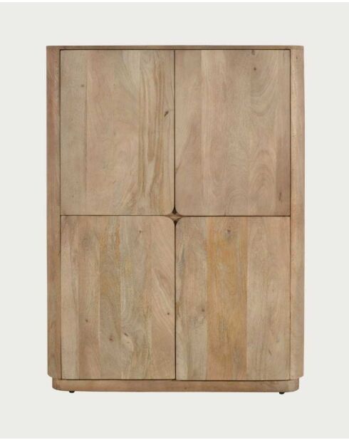 Kleine kledingkast Elio naturel met 4 deuren in massief mangohout - 100 x 40 x 137 cm