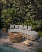 Canapé 3 places de jardin en bois d'acajou et rotin Mora gris - 227 x 112 x 70 cm