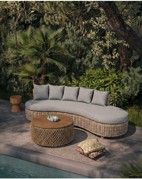 Canapé 3 places de jardin en bois d'acajou et rotin Mora gris - 227 x 112 x 70 cm