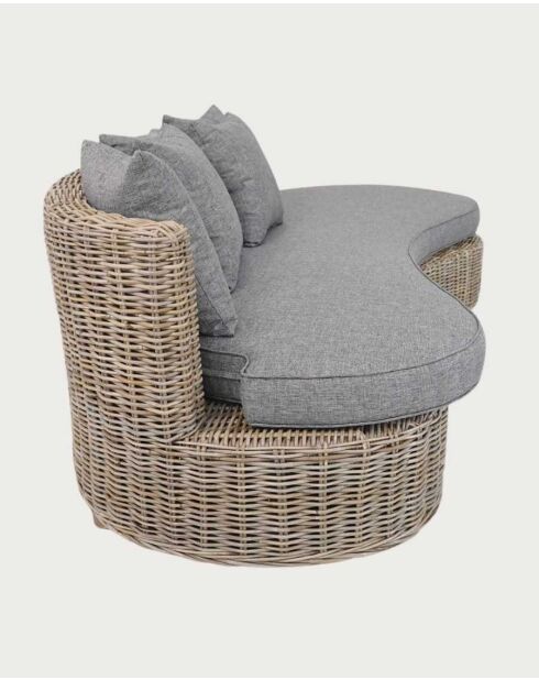 Canapé 3 places de jardin en bois d'acajou et rotin Mora gris - 227 x 112 x 70 cm
