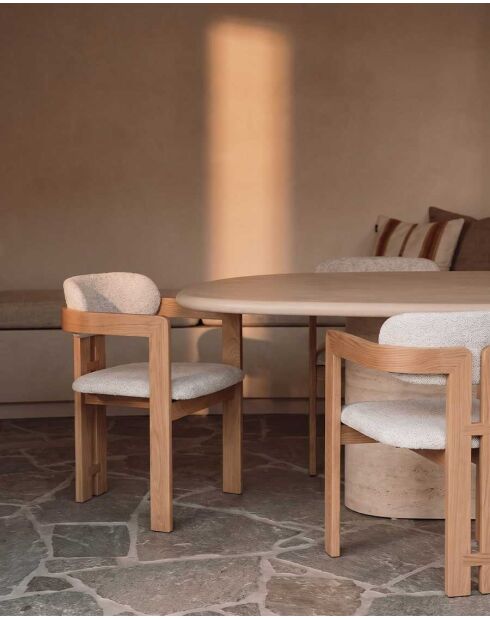 Esszimmerstuhl aus natürlichem Eschenholz mit gepolstertem Sitz aus Niko-Stoff — 58 x 55 x 76 cm