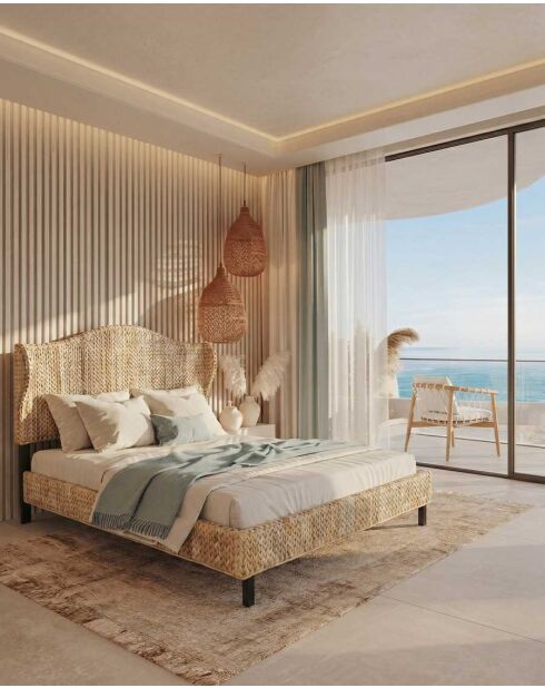 Rasa Boheems geweven bed van natuurlijk abaca - 220 x 164 x 135 cm