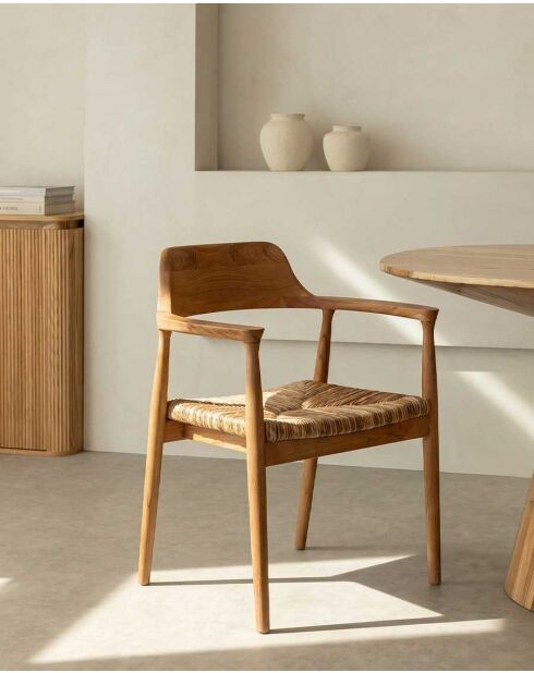 Chaise en teck massif et paille Zaha naturelle - 59 x 49 x 78 cm