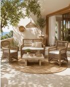Salon de jardin en rotin avec 1 banquette et 2 fauteuils Asana - Banquette : 120 x 70 x 92 cm / Fauteuil : 60 x 70 x 92 cm