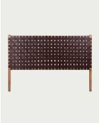 Cabecero Kenza con diseño de teca marrón y piel tejida, 165 x 5 x 115 cm