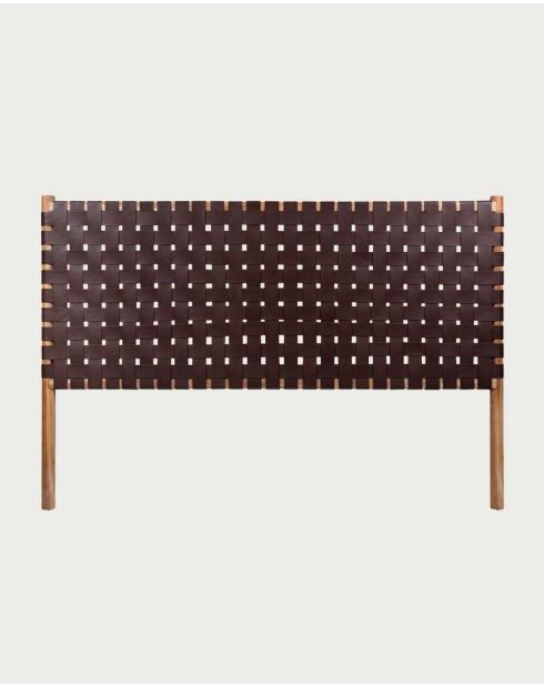 Tête de lit design en teck et en cuir tressé Kenza marron - 165 x 5 x 115 cm