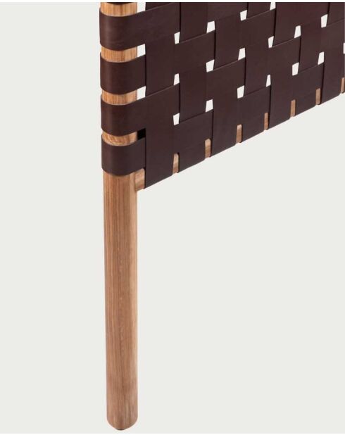 Cabecero Kenza con diseño de teca marrón y piel tejida, 165 x 5 x 115 cm