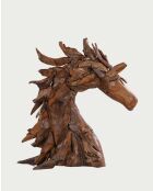 Sculpture déco tête de cheval en teck massif Horse naturel - 19 x 86 x 96 cm