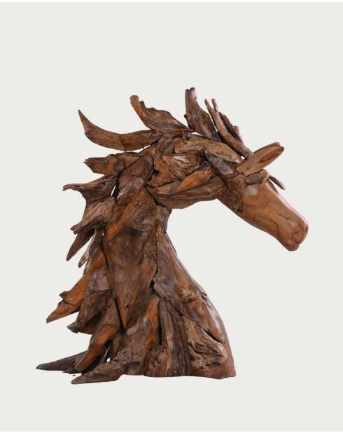 Sculpture déco tête de cheval en teck massif Horse naturel - 19 x 86 x 96 cm