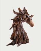 Sculpture déco tête de cheval en teck massif Horse naturel - 19 x 86 x 96 cm