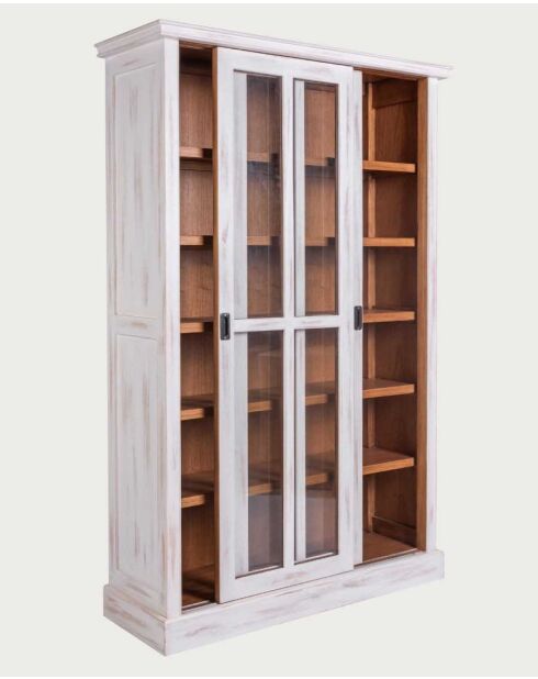 Bibliothèque blanche en bois massif à portes coulissantes Oxford - 120 x 40 x 180 cm