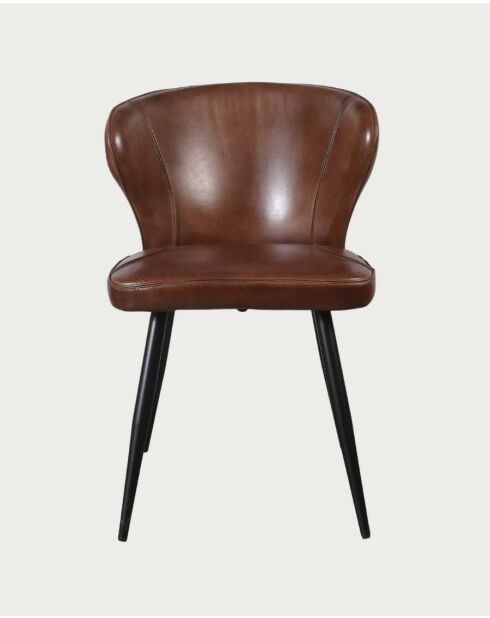 Chaise en cuir marron et métal Torré - 54 x 59 x 79 cm