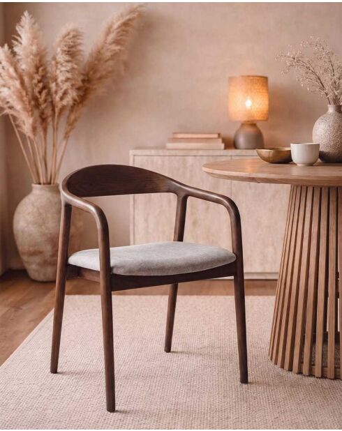 Chaise de salle à manger en bois de frêne laqué avec assise en tissu Moli - 56 x 58 x 74 cm