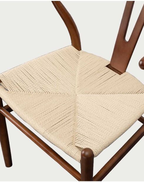 Stuhl aus lackiertem Buchenholz und Zen-Bezug aus Papierseil aus Nussbaumholz — 55 x 50 x 75 cm